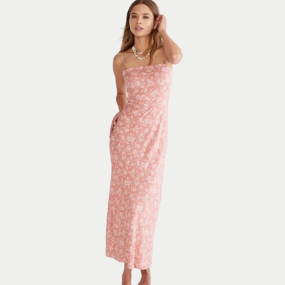 Aeropostal Summer Floral boho Strapless Coral Maxi Dress Size Medium - Picture 1 of 6